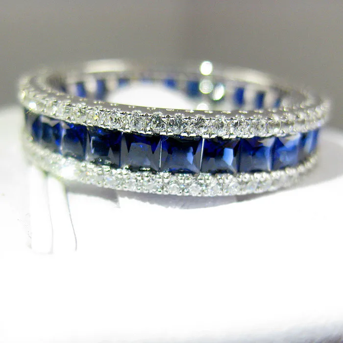 Великолепное мужское женское кольцо с голубым камнем, модное серебряное обручальное кольцо с кристаллами 925 пробы, винтажное обручальное кольцо для мужчин и женщин