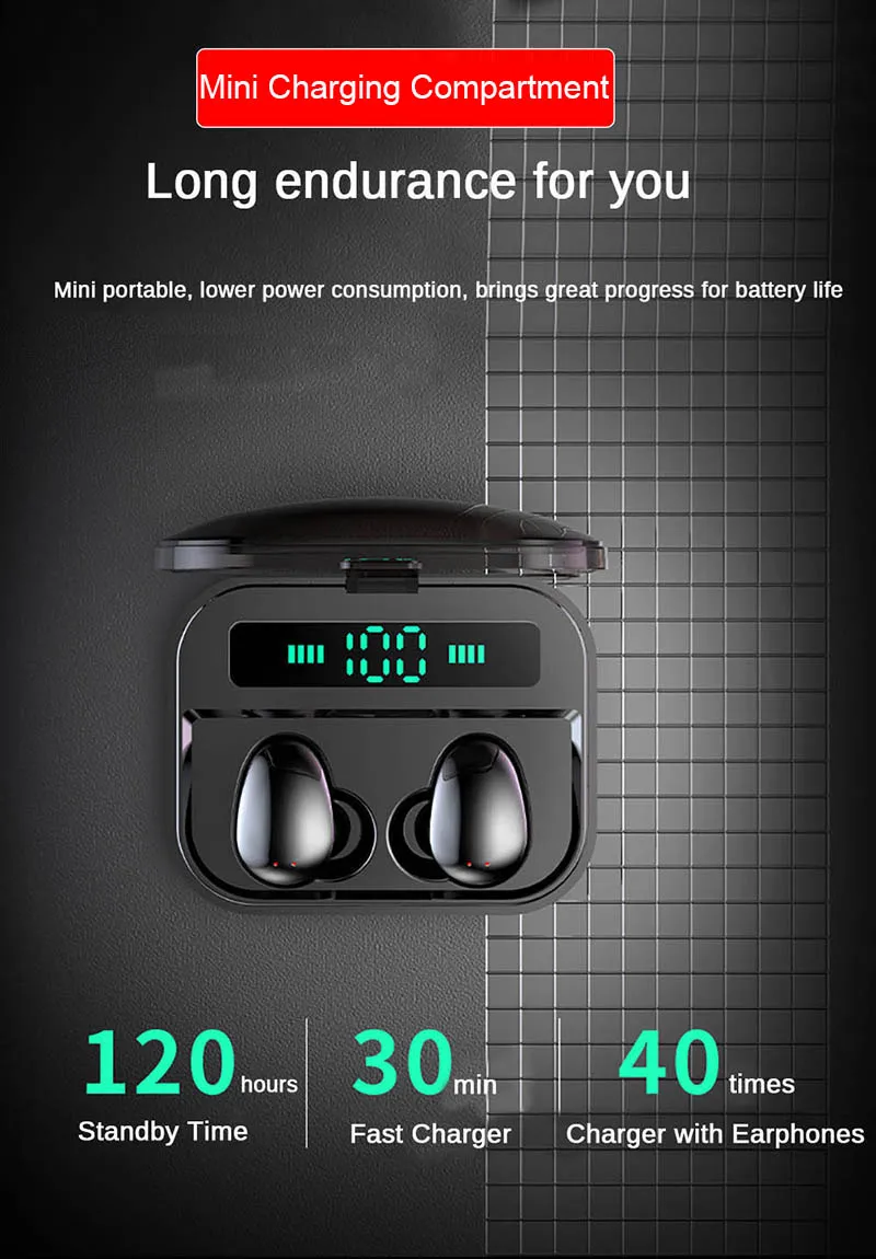 Sicneka мини-TWS Bluetooth 5,0 наушники с 2200 мАч зарядным устройством беспроводные наушники гарнитура с дисплеем питания наушники