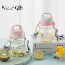 Cute Rabbite Baby Feeding Cup with a Straw Free Children Learn Feeding Drinking Handle Kids Water Bottles Training Cup