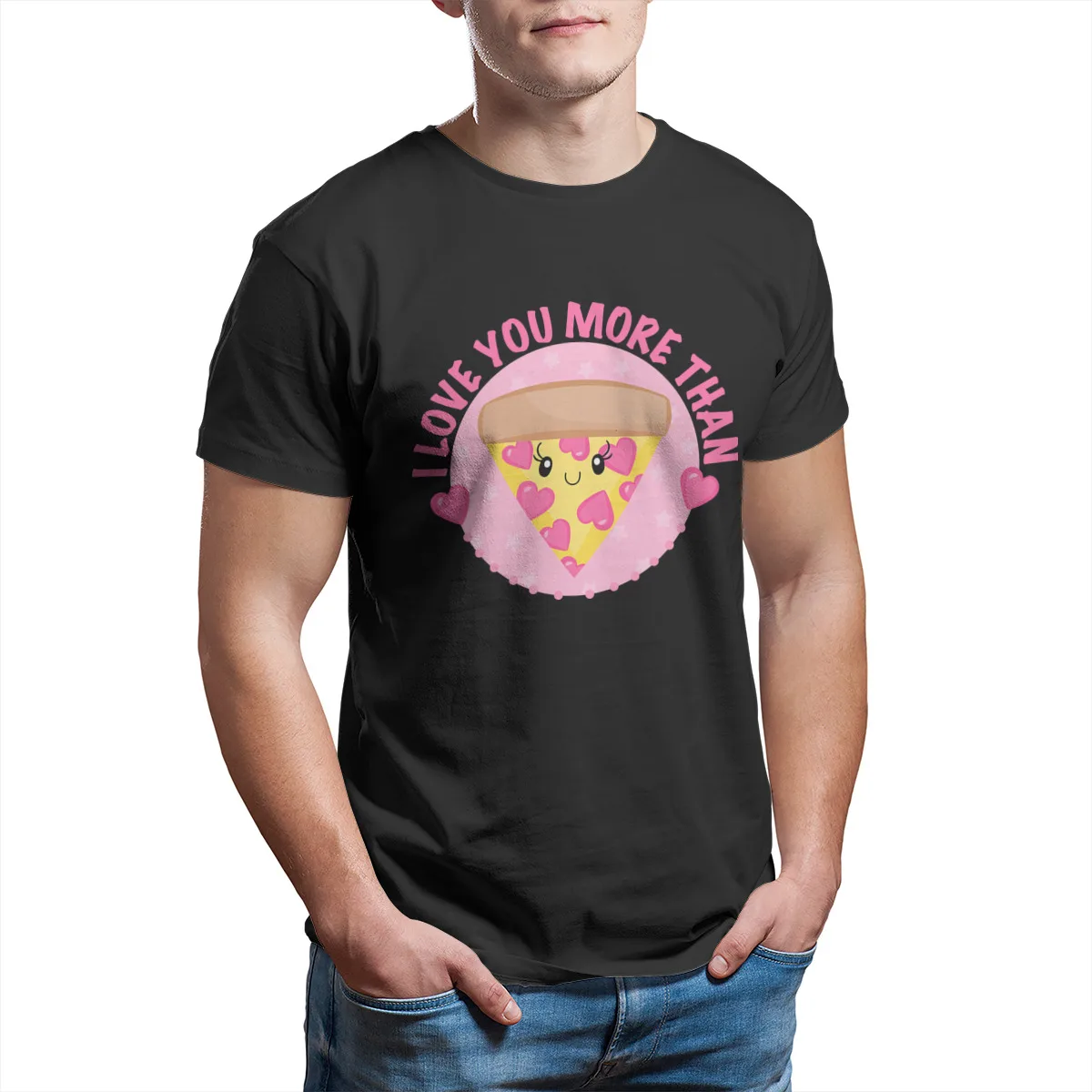 Мужская футболка оверсайз с принтом I love you more than Pizza 24674 | одежда