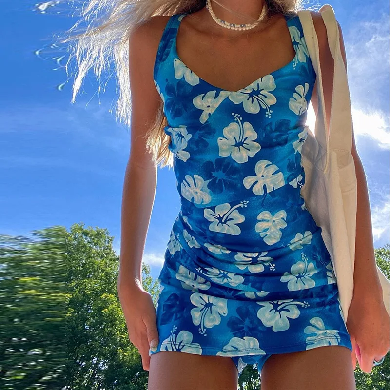 Women Mini Dress,Longra Ladies Vintage Summer Sleeveless Beach Printed Short Mini Dress 