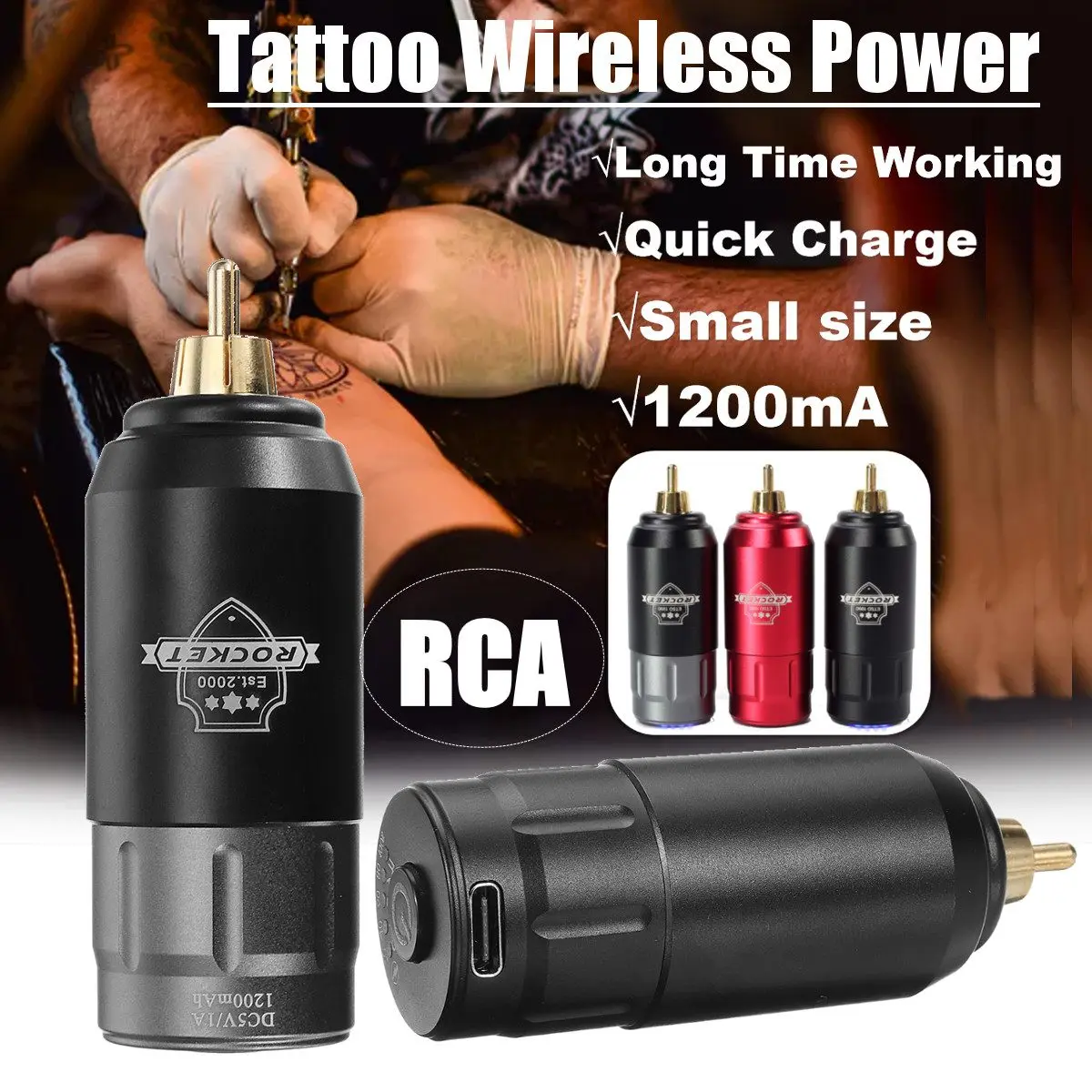 

1200mA New Rocket Tattoo Mini Wireless Power Supply For Tattoo Rotary Machine Pen RCA Connection Tattoo Power Supply