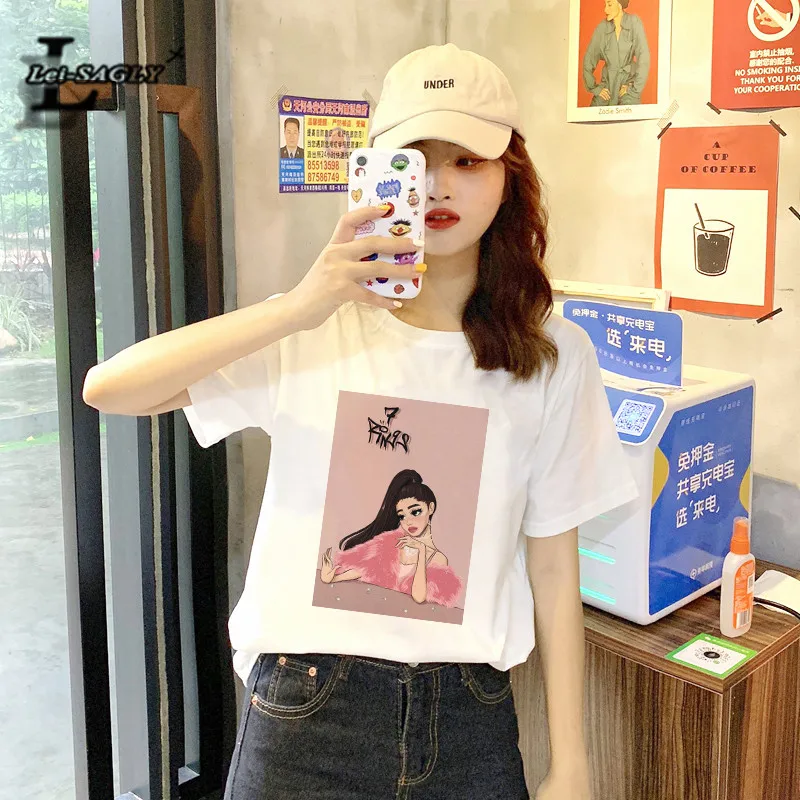 Lei SAGLY Ariana Grande женская футболка Эстетическая мода ulzzang Повседневная футболка harajuku kawaii 90s футболки женские топы