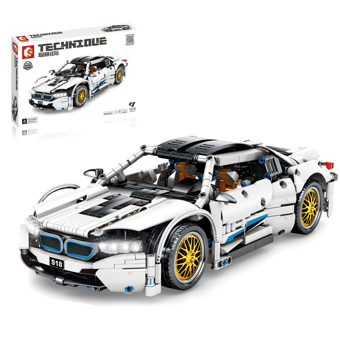 

1270Pcs 1:14 Small Particles Sports Car Building Blocks Vehicle With Linkage Simulation Engine - Static Version