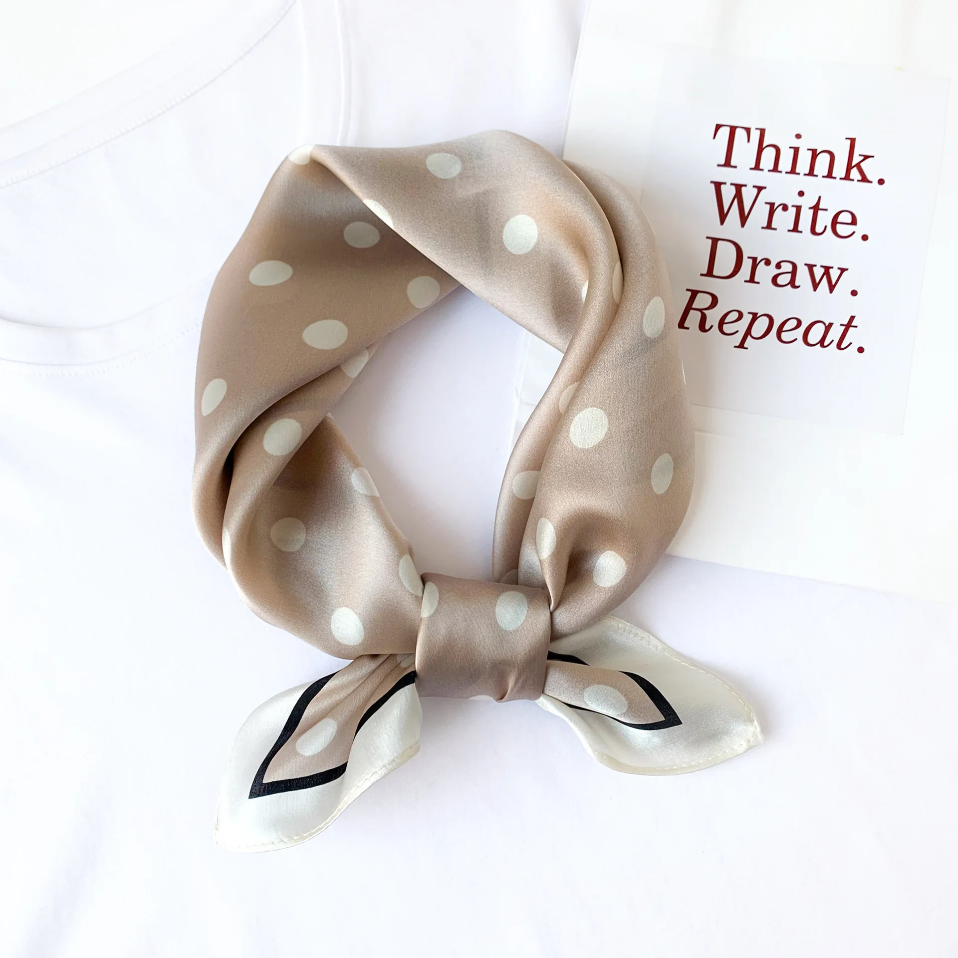 100% Pure Silk Square Scarf Women Dot Print Neckerchief Bandana