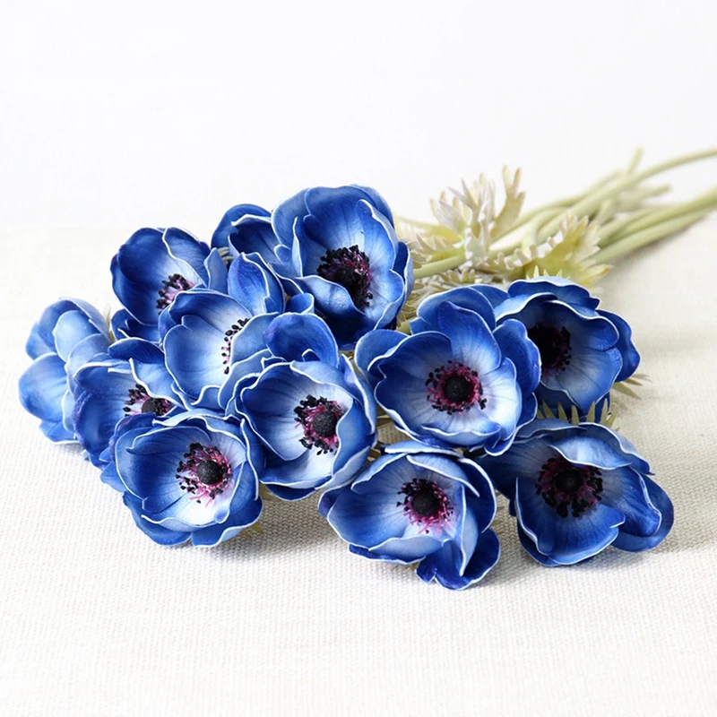 Настоящие искусственные Искусственные цветы Anemone шелковые искусственные цветы для свадьбы держа поддельные цветы домашний сад декоративный венок - Цвет: Синий