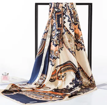 

2020 90x90 antiquity print Air hostess Print women Silk twill scarf Satin square tie ladies foulard femme towel bufanda shawl