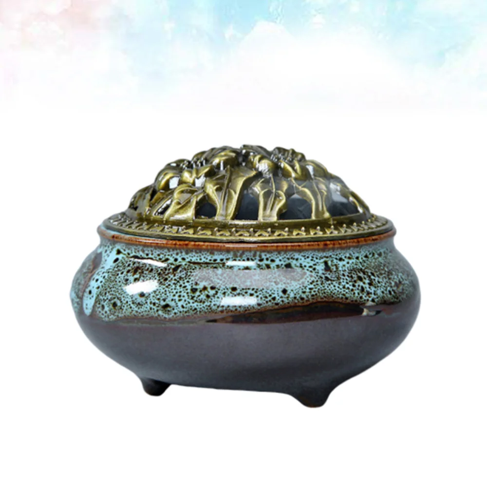 Cone Incense Burner with Alloy Calabash Incense Stick Holder Ceramic