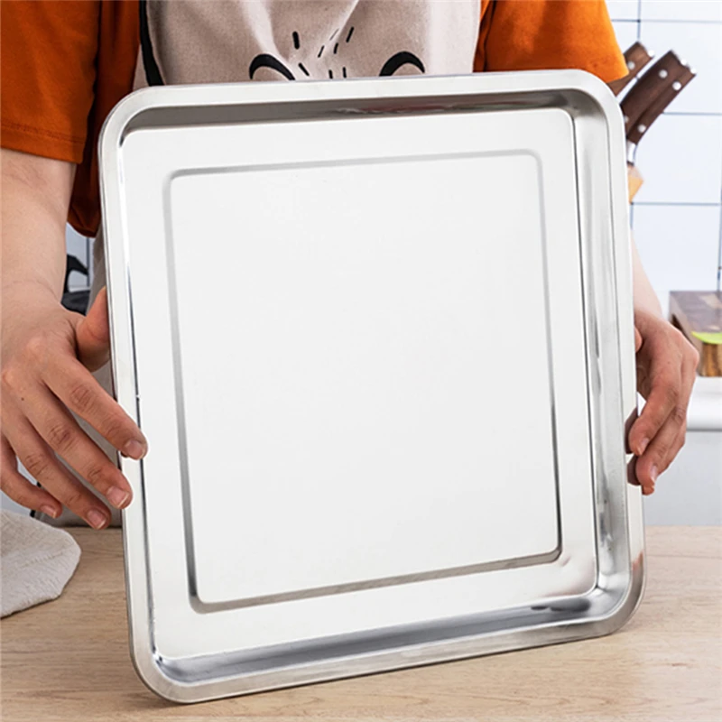 Stainless Steel Square Storage Tray Steaming Shallow Plates Dumplings Baking Dishes Kitchen Organizer 2