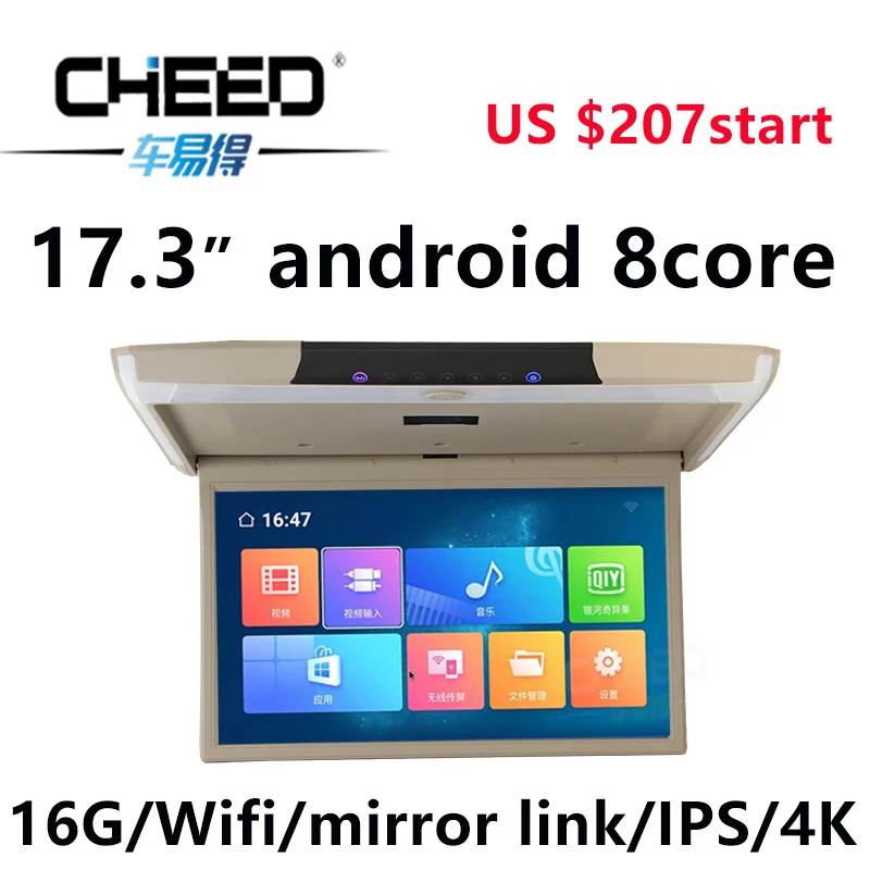 Автомобильный монитор 17 3 дюйма Android 8 1 потолочное крепление HD 1080P видео IPS экран Wi