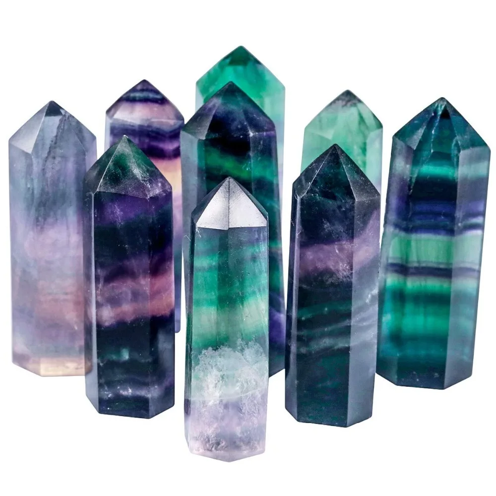 Natural Fluorite Quartz Crystal colourful fluorite wand Point Yellow Golden Fluorite Tower Polished Healing