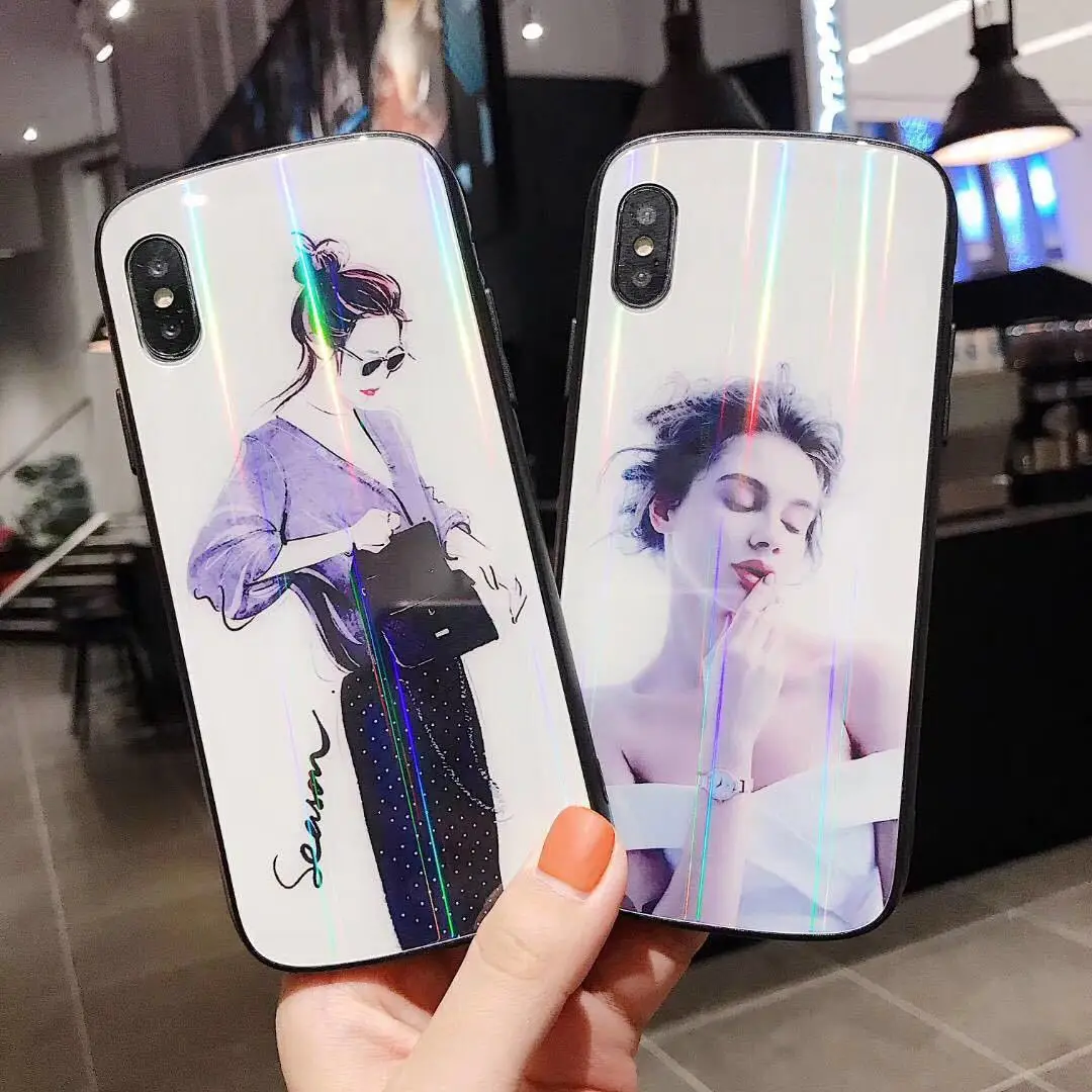 Защитный чехол для iPhone X XS MAX XR 8 8 Plus 7 7 Plus 6 6S 6S Plus Cool Girls Laser из закаленного стекла