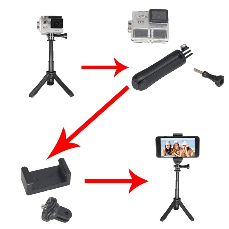 Мини телескопический шест палка для селфи штатив ручной монопод для GeekPro/GoPro HD Hero 7 6 5 4 3+ 3 2 1, iPhone, samsung Galaxy, AKA