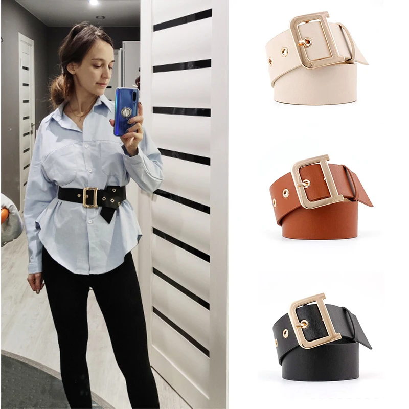 

Belt women new trend retro gold D word buckle wide belt dress pants belt fashion wild windbreaker decoration ladies belt gg