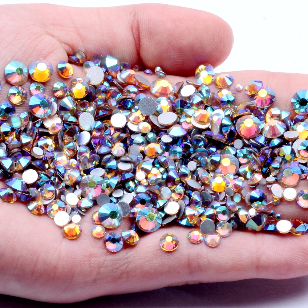 

Light Topaz AB Flat Back Non Hotfix Glue On Rhinestones Lt. Col.Topaz AB Glass Crystals Chatons DIY 3D Nail Art Accessories