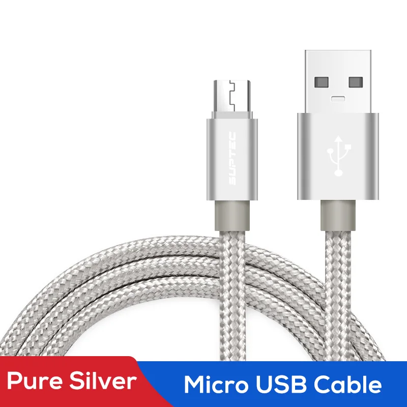 Suptec Micro USB кабель 3A Быстрая зарядка кабель для передачи данных Быстрая зарядка 3,0 кабель для мобильного телефона samsung Xiaomi huawei LG Andriod шнур - Цвет: Pure Silver