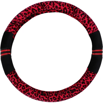 

Luxury Leopard Print Fashionable Plush Car Steering Wheel Cover, Universal Fit, Keep Warm for Car SUV (Red+Black)