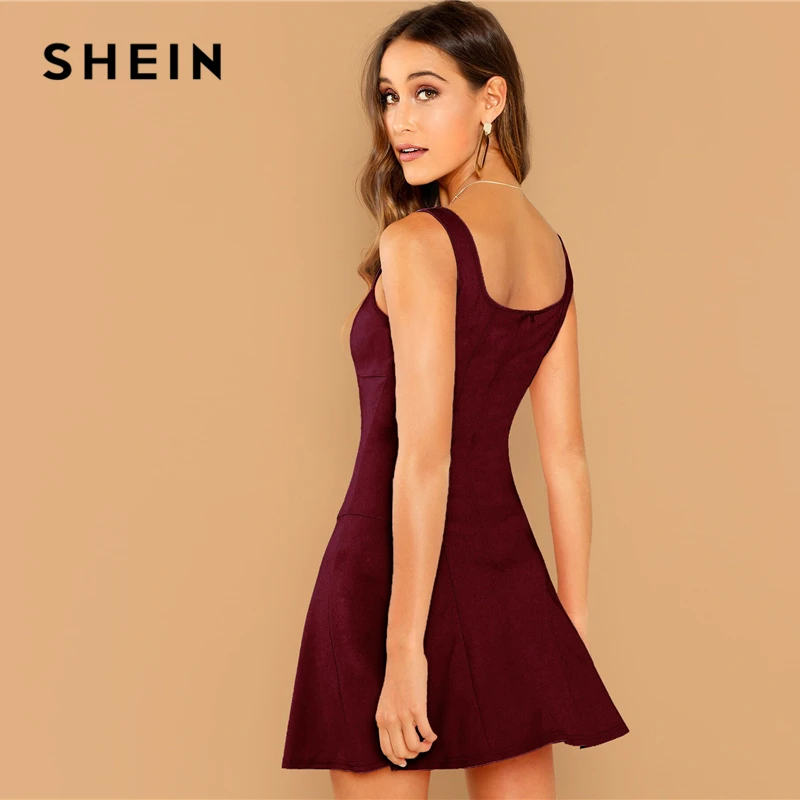 SHEIN abito solido nero svasato e svasato elegante spalline senza maniche  pianura A Line abiti donna estate autunno cerniera abito corto|Dresses| -  AliExpress