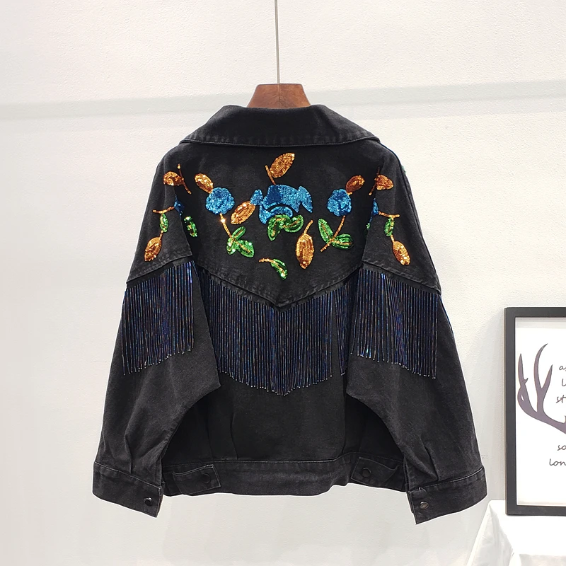 Женское свободное джинсовое пальто Veste femme printemps Черное Осеннее уличное