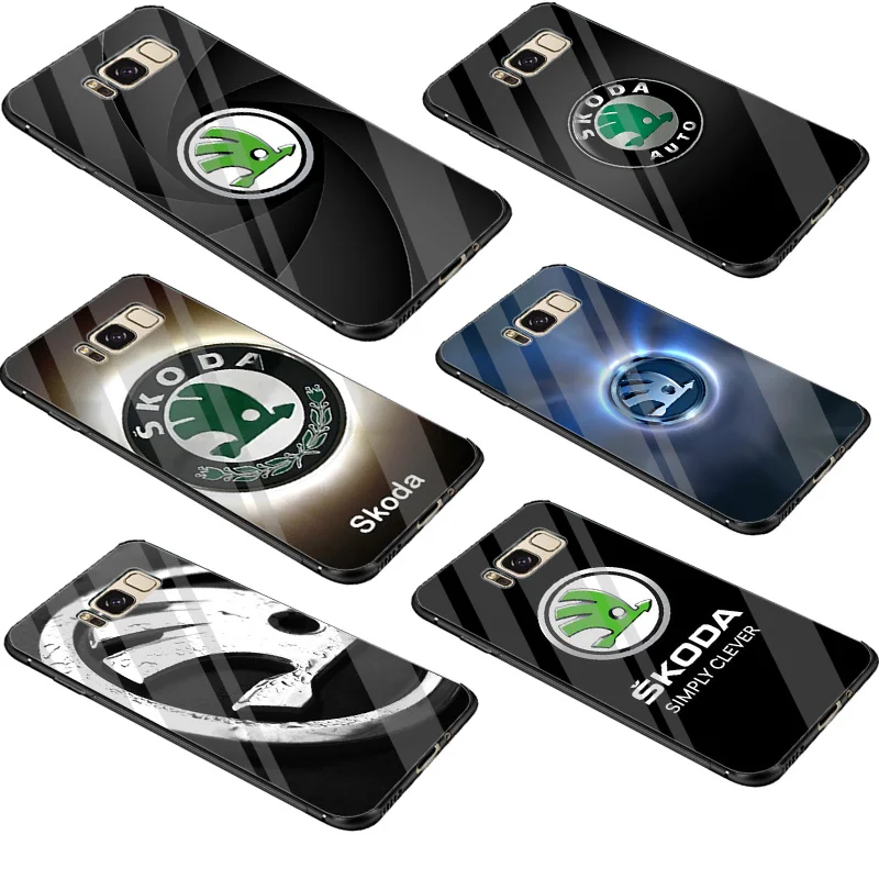

Skoda Car Logo Glass Case TPU For Samsung A70 A50 A40 A30 A20 A10 A60 Note 8 9 S10 S7 Edge S8 S9 Plus Cover Shell