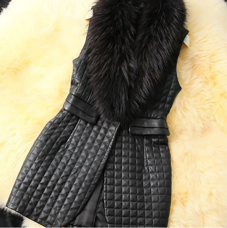 LANMREM Весенняя и Новая повседневная модная женская Свободная однотонная клетчатая кожаная жилетка с меховым воротником TC588