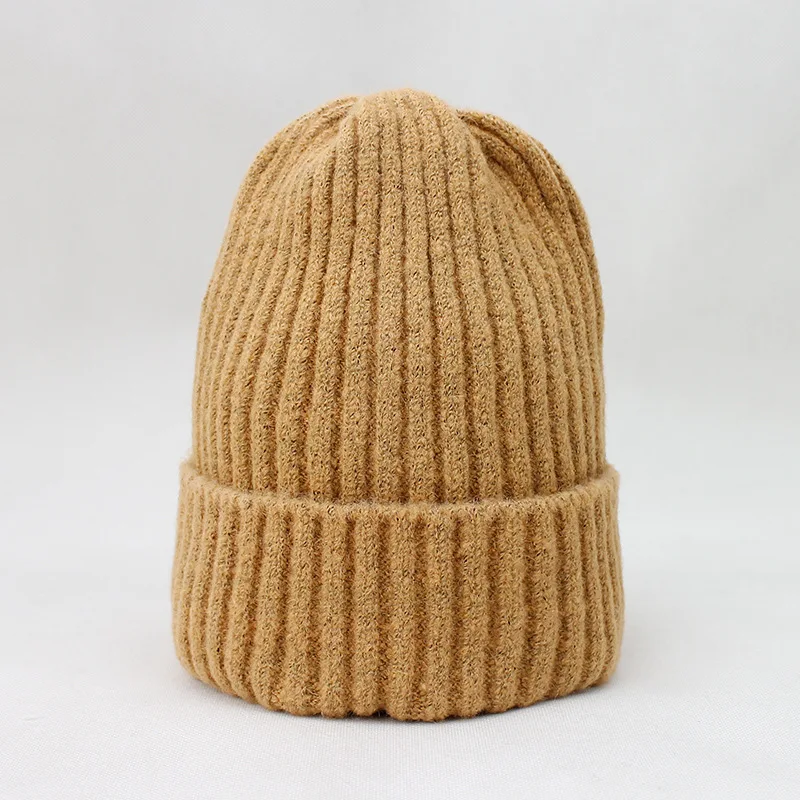 New Winter Solid Color Wool Knit Beanie Women Fashion Casual Hat Warm Female Soft Thicken Hedging Cap Slouchy Bonnet Ski - Цвет: Хаки