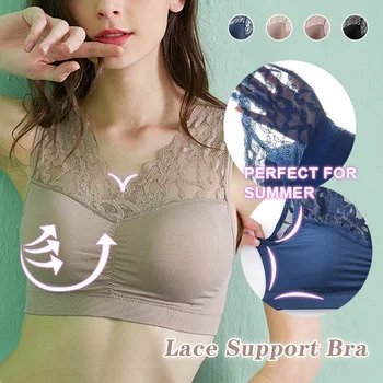 

Ice Silks Sport Bra Wirefree Wide Lace Strap Underwear Female Padded Brassiere A66