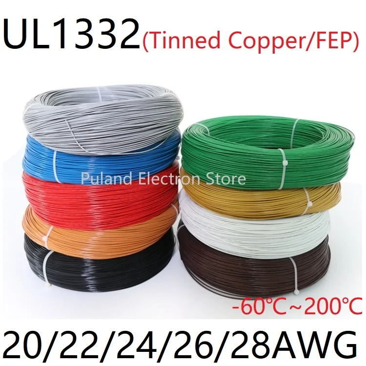 

UL1332 Teflon Wire 22 24 26 28AWG PTFE Plastic Insulated Tinned Copper Electronic Cable High Temperature DIY Line 300V Colorful
