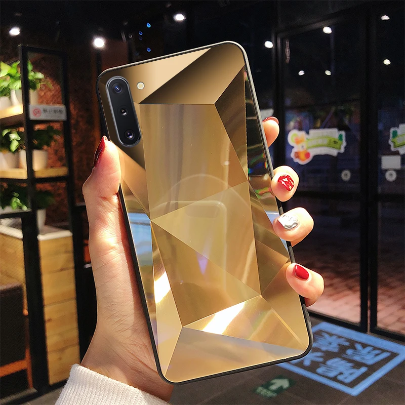 Алмазный 3D зеркало телефона чехол s для samsung Galaxy S10 S10E S9 S8 Plus Note 10 Pro 9 Mate 8 крышка для A10 A10S A20 A30 A40 A50 A70 чехол - Цвет: Золотой