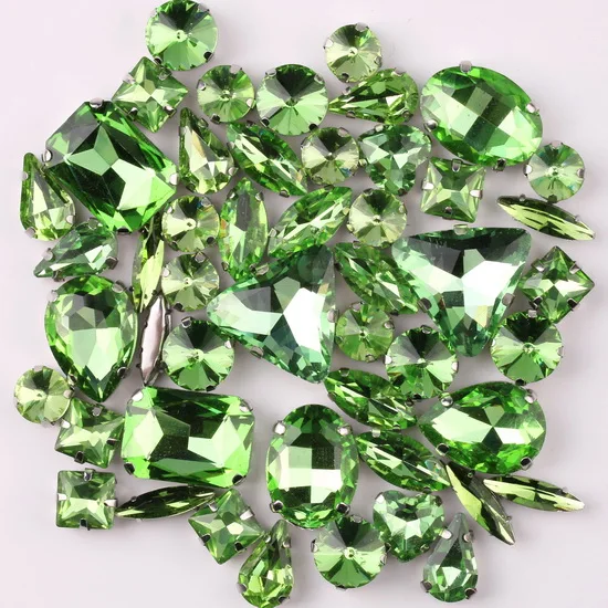 Silver Claw Setting Crystal Rhinestones - 50pcs Mixed Shapes, Clear & Jelly Candy AB
