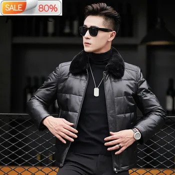 

Genuine Leather Mink Fur Collar Duck Down Jackets Winter Jacket Men Sheepskin Coat Cuero Genuino A1XA703YY265