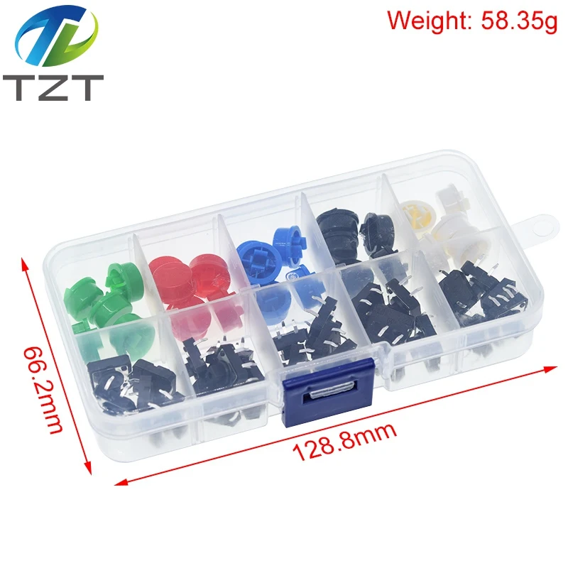 Tactile Push Button Switch 25PCS Tactile Push Button Switch Momentary 12*12*7.3MM Micro switch button + 25PCS Tact Cap(5 colors) For Arduino with Case