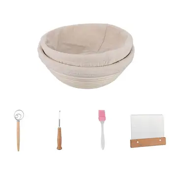 

6PCS Bread Baking Tools SET DIY Banneton Fermentation Proofing Basket Stencils Dough Whisk Brush Scoring Lame Bread Basket Kit