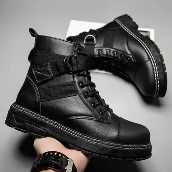 

2020 Autumn New Martin Boots High-top Trend Leather Boots All-match Military Boots British Style Black Men's Boots
