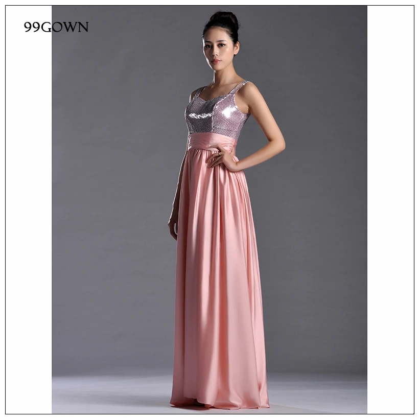 99GOWN, розовые шифоновые длинные платья для женщин,, свадебное платье, роскошное, с блестками, на тонких бретелях, платья подружек невесты