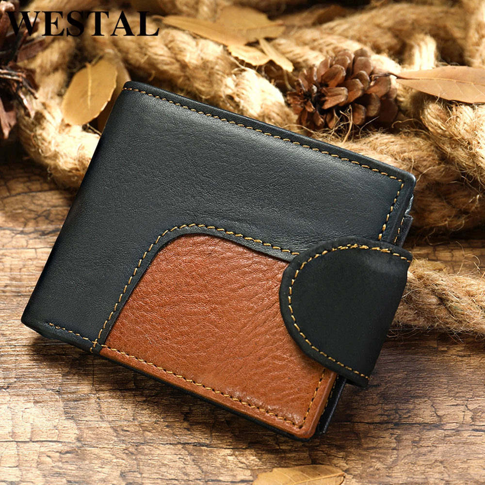 

WESTAL men's wallet genuine leather men's purse for men credit card holder male purse slim vingate wallet short money bags 7037