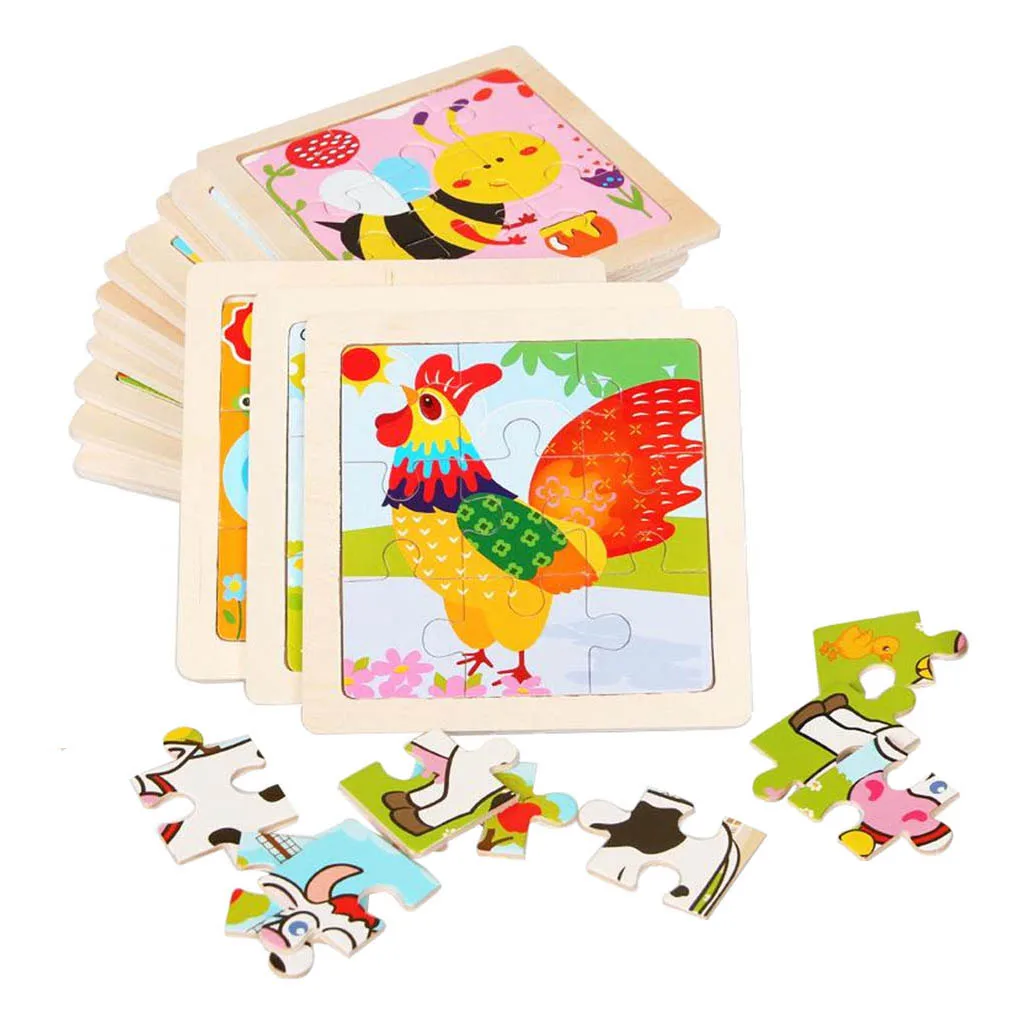 Jigsaw Wooden Puzzles Brain Teaser For Toddlers Kids Toys 9pcs -Animals