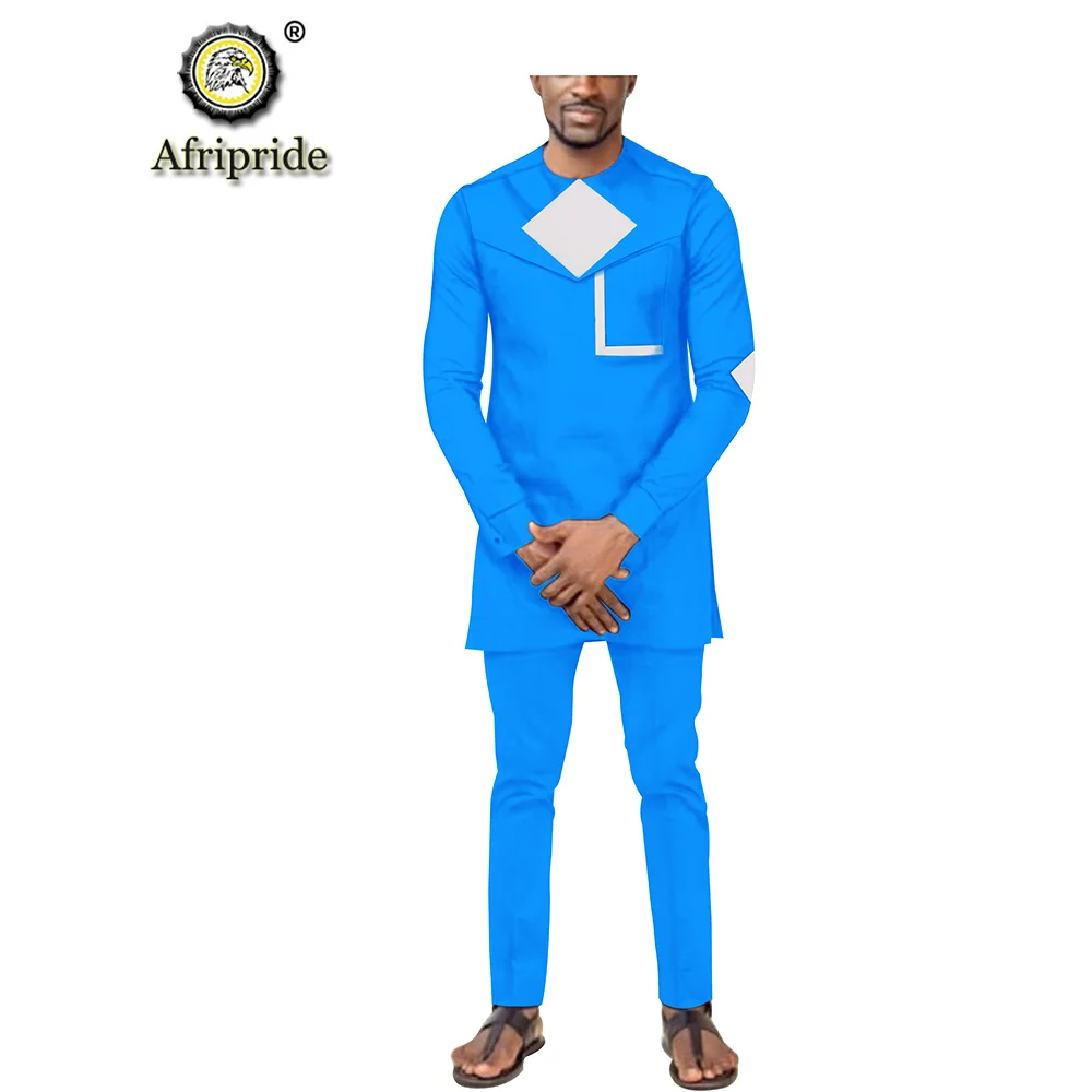 

2019 Men`s 2 Piece Suit African Ankara Print Long Sleeve Shirts Suit Traditional Outfits Plus Size Tracksuit AFRIPRIDE S1916021