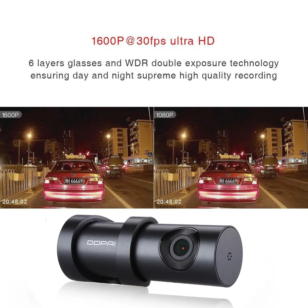 DDPai Mini3 1600P Car Dash Cam DVR WIFI Camera Built-in 32G eMMC Storage Car DVR With F1.8 Aperture WDR Recorder Loop Recording