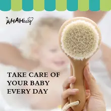 Brosse en poils de chèvre pour bébé, brosse en bois rond avec corde en coton, poils doux, 1 pièce 