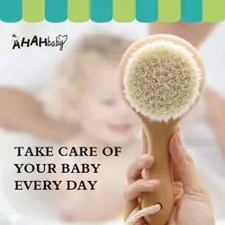 1PC Natural Soft Goat Baby Hair Brush  Round Wood Hair Hrush with Cotton Rope Soft Hairwool Hair Bath Brush For Baby