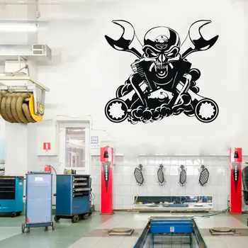 

Engine For Car Mechanic Garage Decor Skull Wall Sticker Vinyl Interior Design Auto Service Window Decals Removable Mural 4039