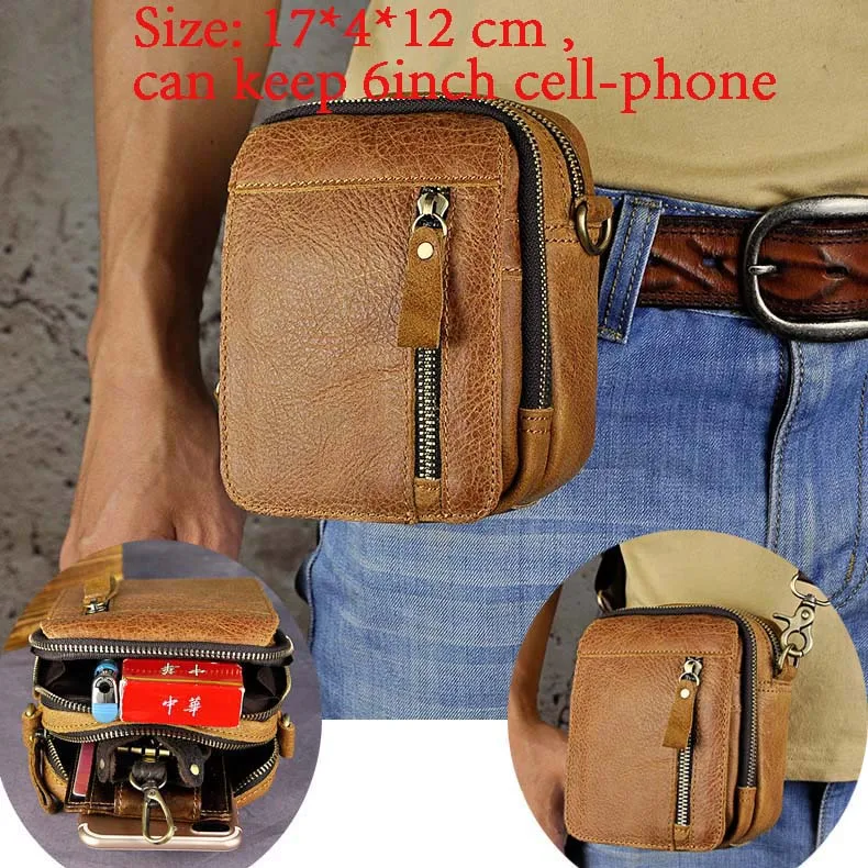 6807 brown Модная мужская кожаная многофункциональная сумка через плечо, дизайнерский чехол для сигарет, чехол для телефона, поясная сумка на крючке, 611-18d - Цвет: 6807 brown