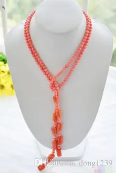 

Free Shipping real 50 "round pink 6mm / cylindrical coral necklaceNoble style Natural well jewe ()