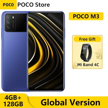 Перейти на Алиэкспресс и купить Смартфон глобальная версия POCO M3, 4 Гб, 128 ГБ, Восьмиядерный процессор Snapdragon 662, ии Тройная камера 48 МП, экран 6,53 дюйма FHD +, Аккумулятор 6000 мАч