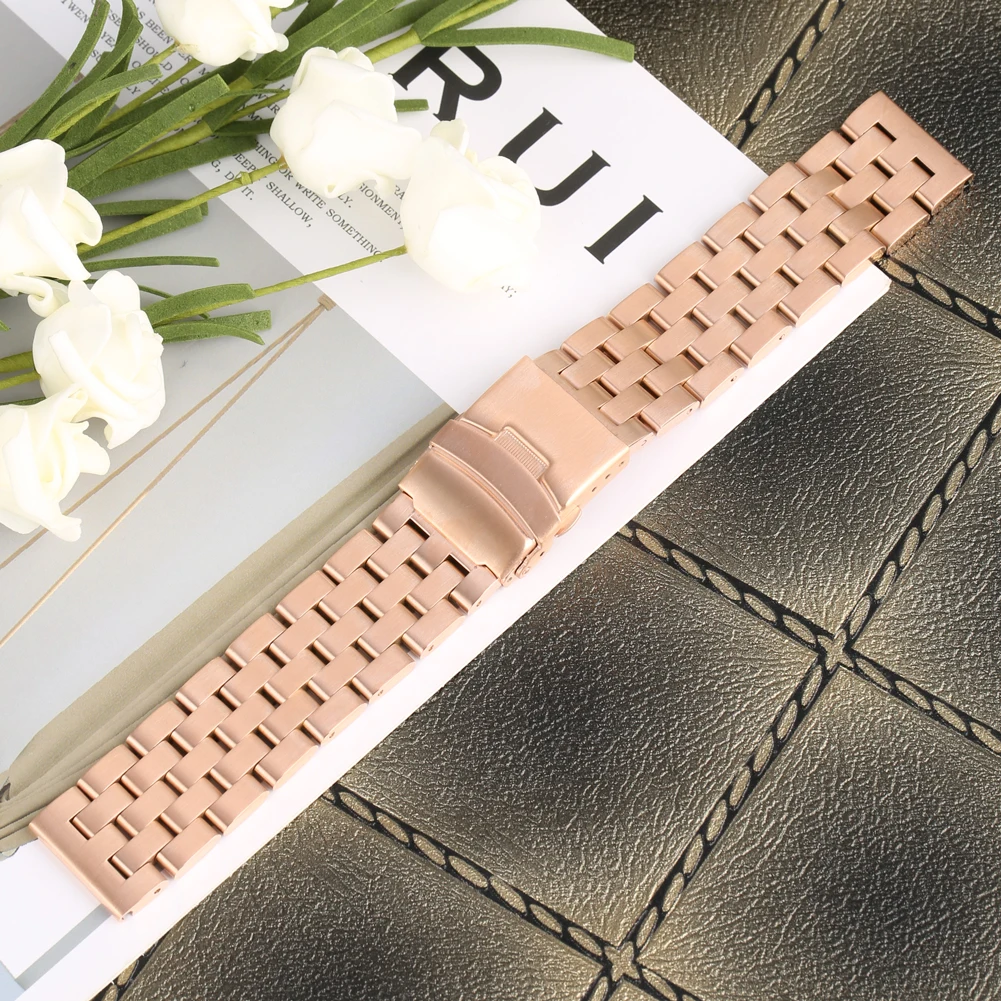 Розовое золото браслет из нержавеющей стали ремешок для часов 20 мм 22 мм в Ремешки для наручных часов складная застежка horloge bandjes