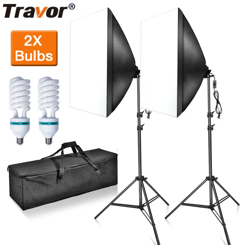 

TRAVOR photo studio kit Softbox Lighting with 2M tripod gift 2 PCS E27 bulbs 85W for YouTube video shooting photography Soft box