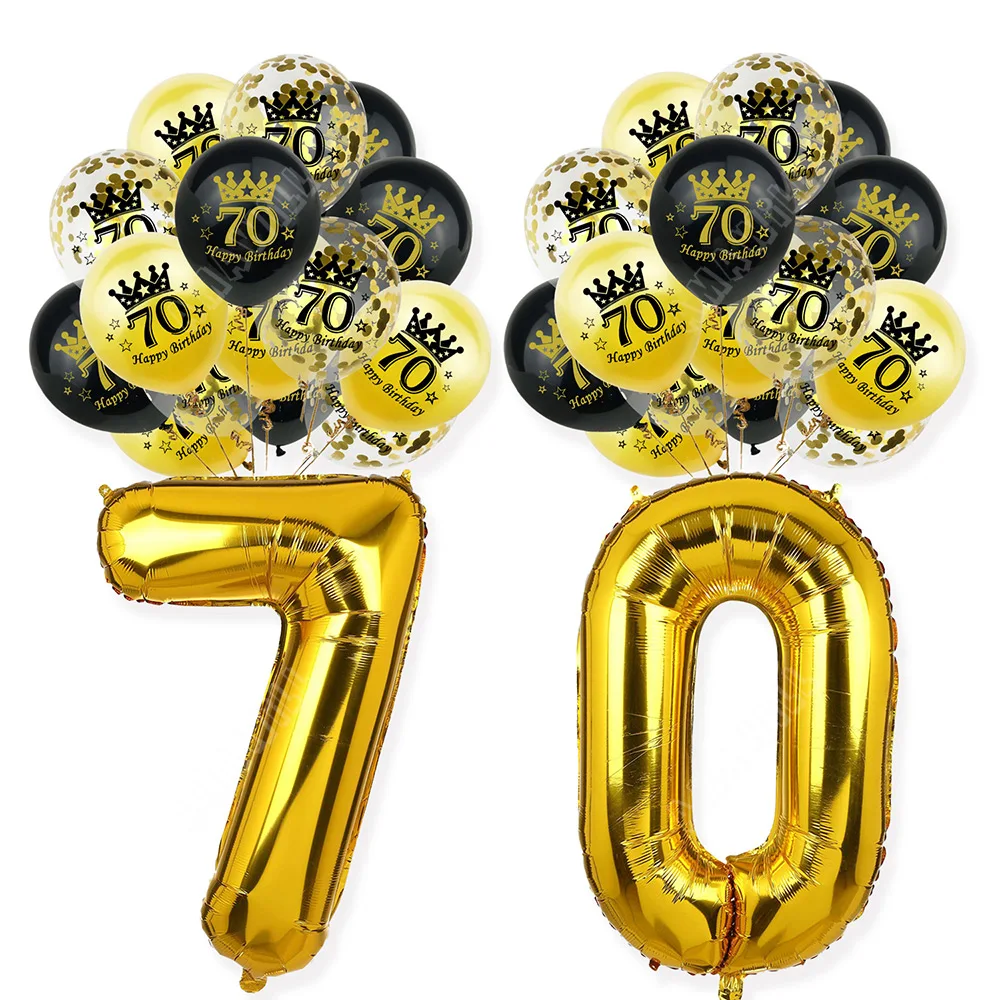 Black & Silver 70th Birthday Decorations for Men 40 Number Balloons,  Banner, Foil Curtains, Balloons, Pom Poms 70th Party Supplies 