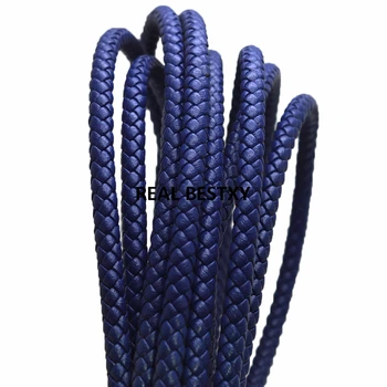 

5m/lot approx 6mm blue Braided Leather Cord For DIY Fashion Jewelry Findings leather rope cords strings for jewelry making diy