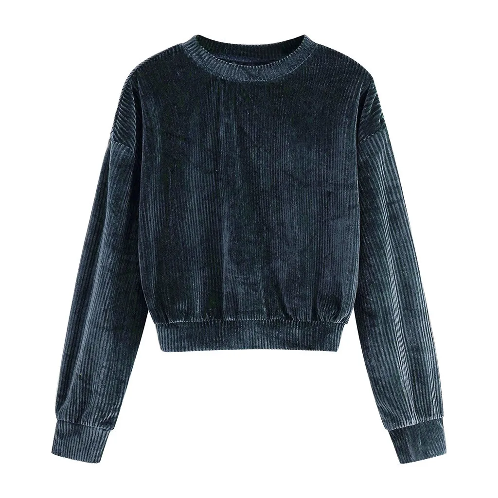 Dark Blue Модные женские толстовки с капюшоном, повседневная однотонная блузка с круглым вырезом и длинным рукавом, свободный свитер, топы, Женская Теплая Зимняя Блузка# G30 - Цвет: Dark Blue
